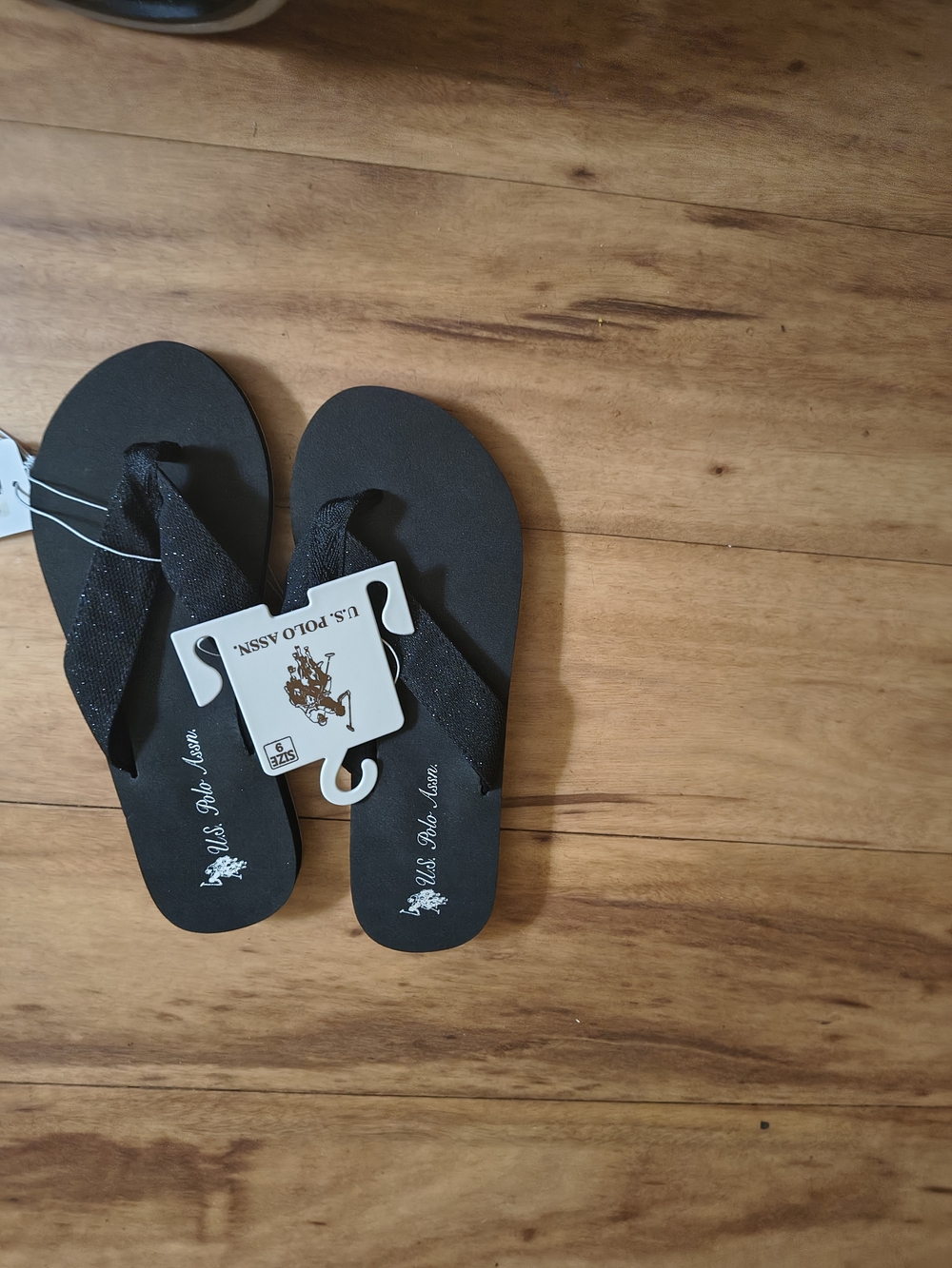 U.S. Polo Assn. Black Glitter Strap Flip Flop Sandals